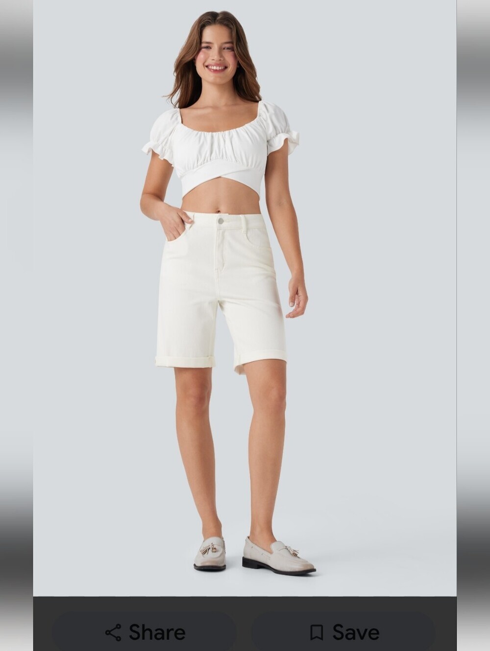 Halara Flex™ High Waisted Pockets Rolled Hem Washed Denim Casual Bermuda Shorts